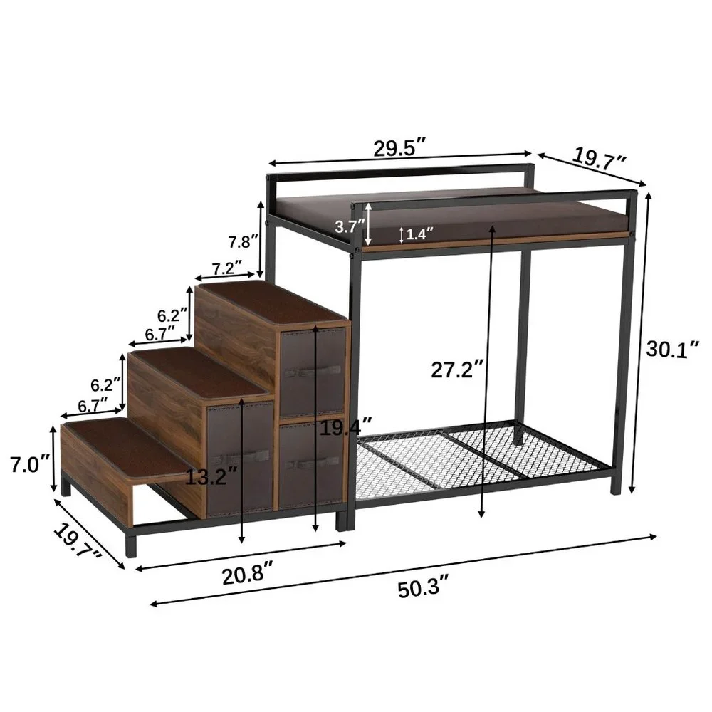 Dog Bunk Bed Window Pet Perch Elevated for Cats Dogs, Non-slip Pad and Storage